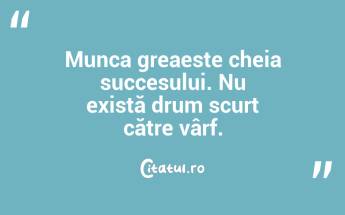 Munca greaeste cheia succesului. Nu există drum scurt către vârf. ...