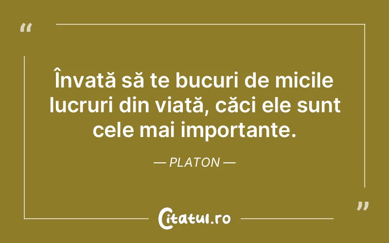 Învață să te bucuri de micile lucruri din viață, căci ele sunt cele mai importante. Platon