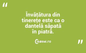 Învăţătura din tinereţe este ca o dantelă săpată în piatră....