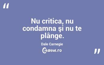 Nu critica, nu condamna şi nu te plânge. Dale Carnegie...