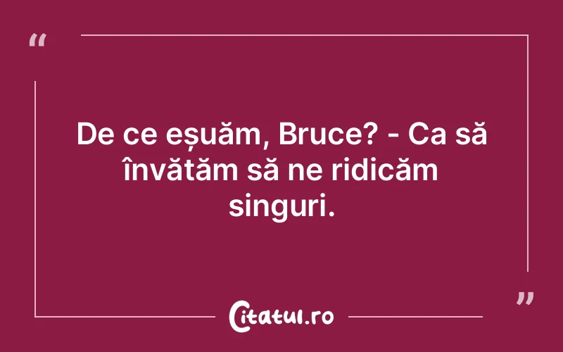 De ce eșuăm, Bruce? - Ca să învățăm să ne ridicăm singuri.