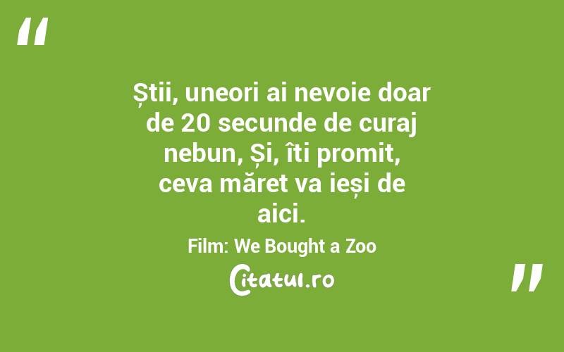 Știi, uneori ai nevoie doar de 20 secunde de curaj nebun, Și, îți promit, ceva măreț va ieși de aici.Film: We Bought a Zoo