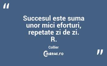 Succesul este suma unor mici eforturi, repetate zi de zi. R. Collier...