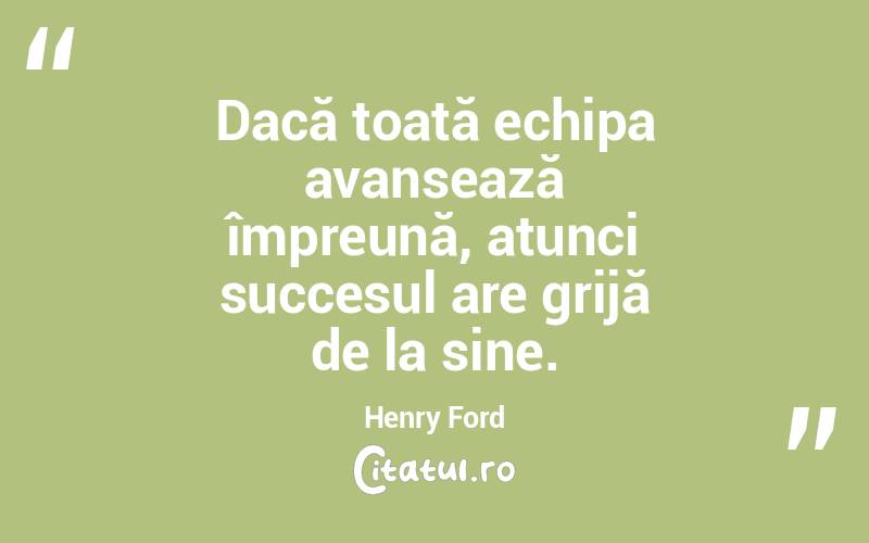 Dacă toată echipa avansează împreună, atunci succesul are grijă de la sine. Henry Ford
