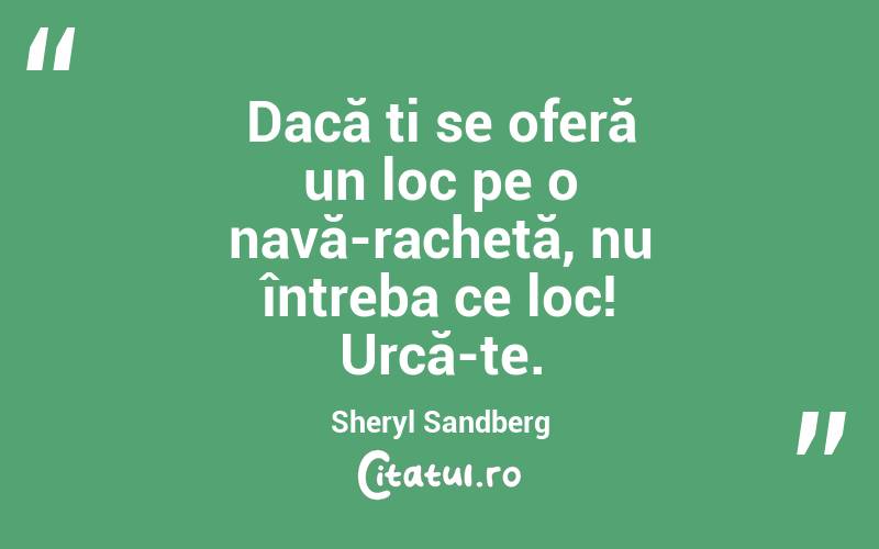 Dacă ți se oferă un loc pe o navă-rachetă, nu întreba ce loc! Urcă-te. Sheryl Sandberg
