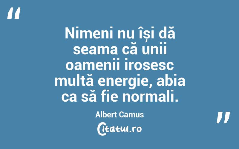 Nimeni nu își dă seama că unii oamenii irosesc multă energie, abia ca să fie normali. Albert Camus