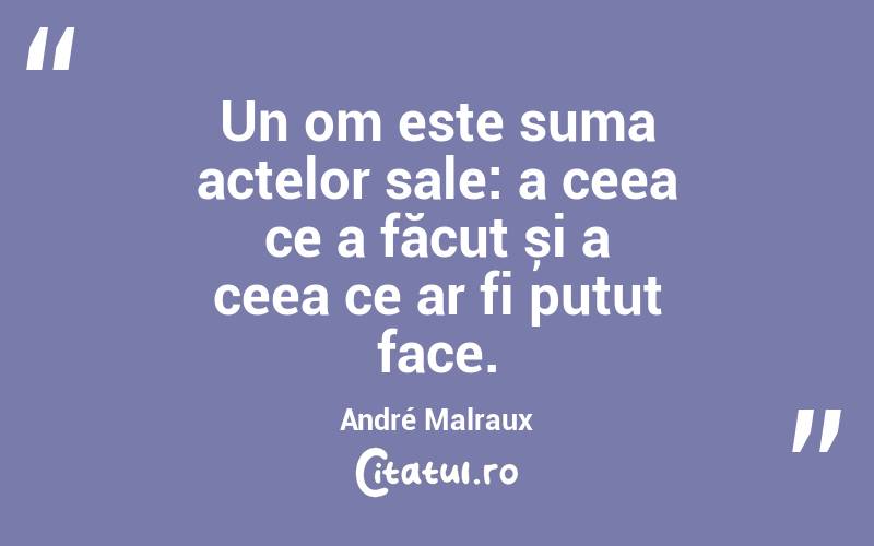 Un om este suma actelor sale: a ceea ce a făcut și a ceea ce ar fi putut face. André Malraux
