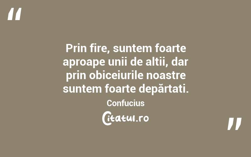 Prin fire, suntem foarte aproape unii de alții, dar prin obiceiurile noastre suntem foarte depărtați. Confucius