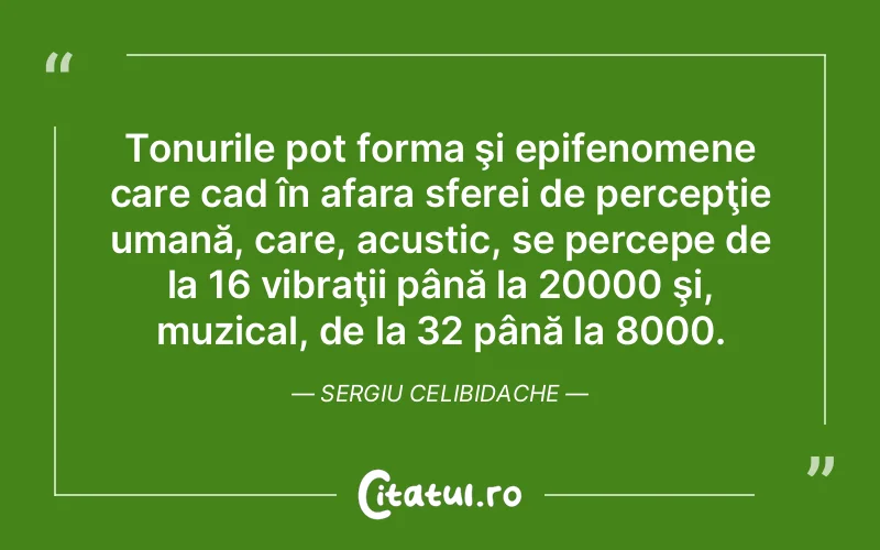 Tonurile pot forma şi epifenomene care cad în afara sferei de percepţie umană, care, acustic, se percepe de la 16 vibraţii până la 20000 şi, muzical, de la 32 până la 8000. Sergiu Celibidache