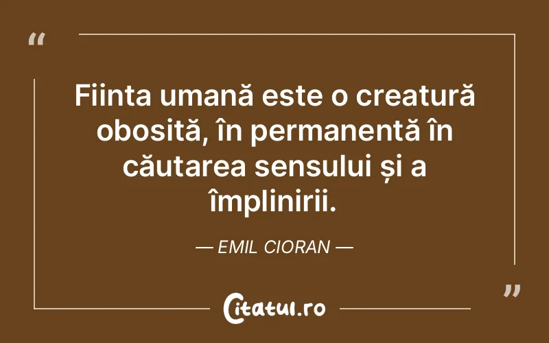Ființa umană este o creatură obosită, în permanență în căutarea sensului și a împlinirii. Emil Cioran