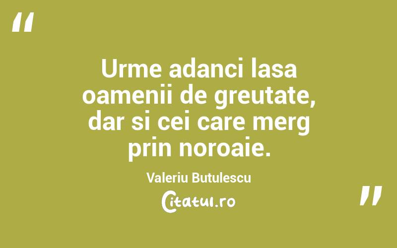 Urme adanci lasa oamenii de greutate, dar si cei care merg prin noroaie. Valeriu Butulescu
