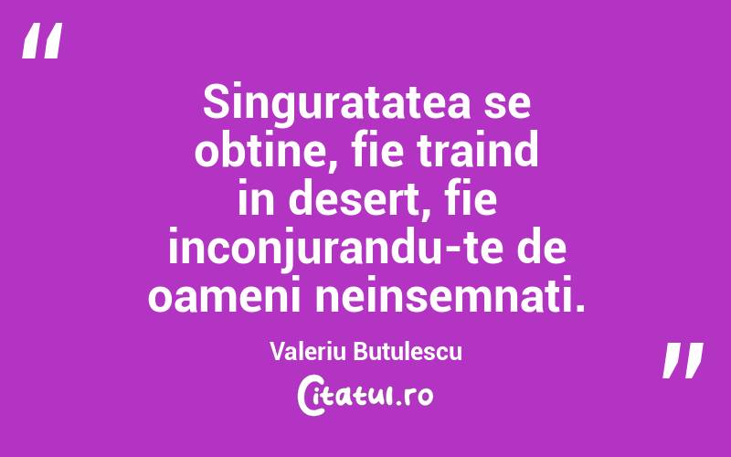 Singuratatea se obtine, fie traind in desert, fie inconjurandu-te de oameni neinsemnati. Valeriu Butulescu