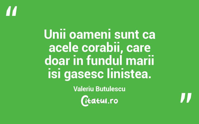 Unii oameni sunt ca acele corabii, care doar in fundul marii isi gasesc linistea. Valeriu Butulescu
