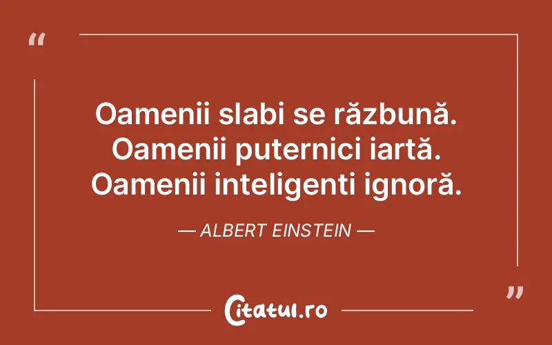 Oamenii slabi se răzbună. Oamenii puternici iartă. Oamenii inteligenți ignoră. Albert Einstein