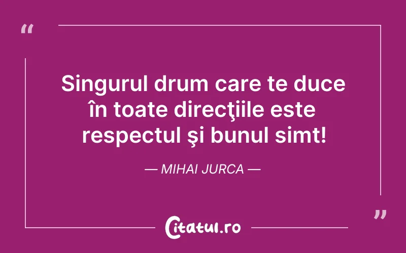 Singurul drum care te duce în toate direcţiile este respectul şi bunul simț! Mihai Jurca