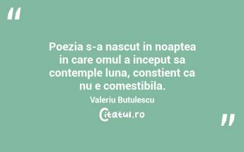 Poezia s-a nascut in noaptea in care omul a inceput sa contemple luna, constient ca nu e comestibila. Valeriu Butulescu...