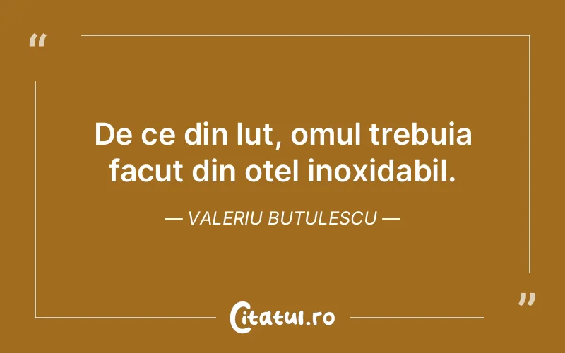 De ce din lut, omul trebuia facut din otel inoxidabil. Valeriu Butulescu