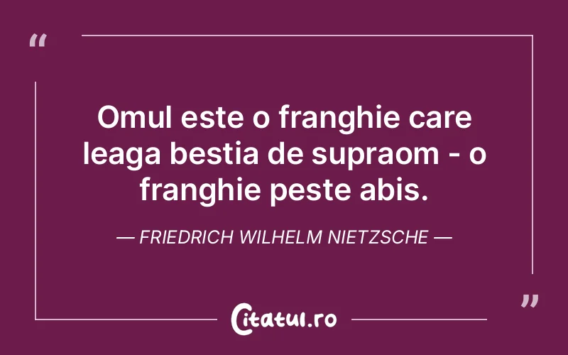 Omul este o franghie care leaga bestia de supraom - o franghie peste abis. Friedrich Wilhelm Nietzsche