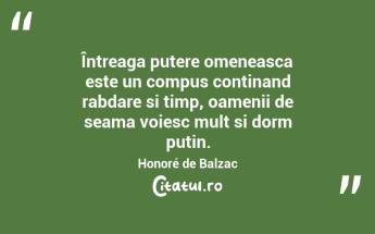 Întreaga putere omeneasca este un compus continand rabdare si timp, oamenii de seama voiesc mult si dorm putin. Honoré de Balzac...