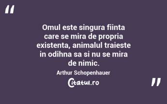 Omul este singura fiinta care se mira de propria existenta, animalul traieste in odihna sa si nu se mira de nimic. Arthur Schopenhauer...