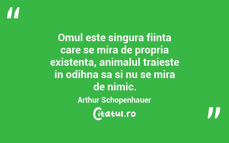 Omul este singura fiinta care se mira de propria existenta, animalul traieste in odihna sa si nu se mira de nimic. Arthur Schopenhauer
