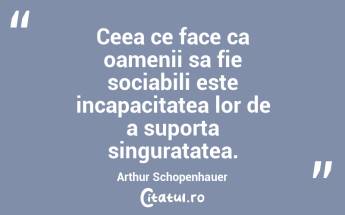Ceea ce face ca oamenii sa fie sociabili este incapacitatea lor de a suporta singuratatea. Arthur Schopenhauer...