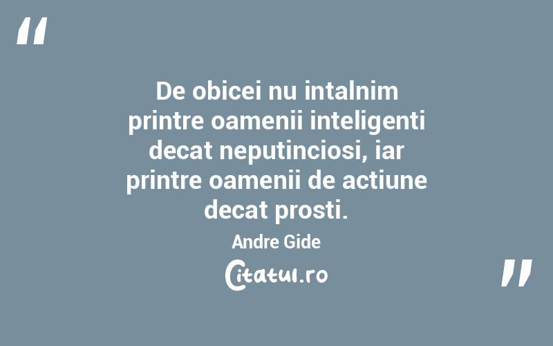 De obicei nu intalnim printre oamenii inteligenti decat neputinciosi, iar printre oamenii de actiune decat prosti. Andre Gide
