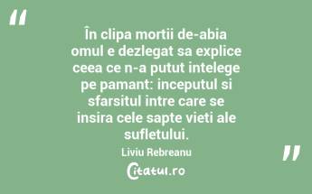În clipa mortii de-abia omul e dezlegat sa explice ceea ce n-a putut intelege pe pamant: inceputul si sfarsitul intre care se insira cele sapte vieti ale sufletului. Liviu Rebreanu...