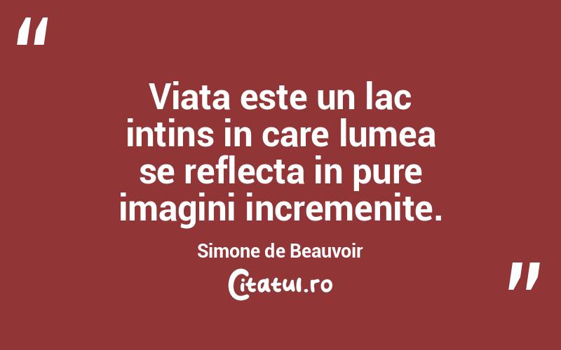 Viata este un lac intins in care lumea se reflecta in pure imagini incremenite. Simone de Beauvoir
