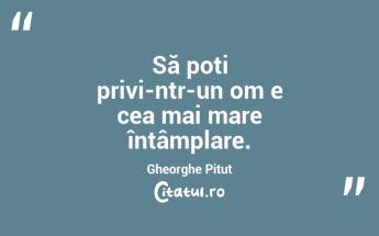 Să poți privi-ntr-un om e cea mai mare întâmplare. Gheorghe Pituț...