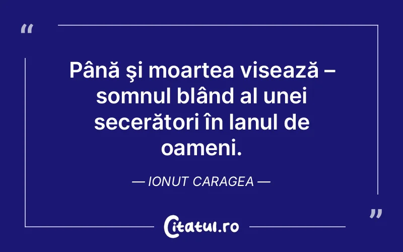 Până şi moartea visează – somnul blând al unei secerători în lanul de oameni. Ionut Caragea