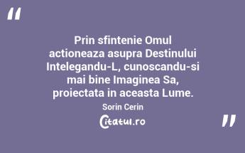Prin sfintenie Omul actioneaza asupra Destinului Intelegandu-L, cunoscandu-si mai bine Imaginea Sa, proiectata in aceasta Lume. Sorin Cerin...