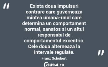 Exista doua impulsuri contrare care guverneaza mintea umana-unul care determina un comportament normal, sanatos si un altul responsabil de comportamentul excentric. Cele doua alterneaza la intervale regulate. Franz Schubert...