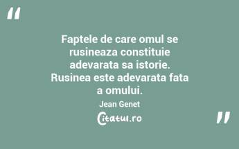 Faptele de care omul se rusineaza constituie adevarata sa istorie. Rusinea este adevarata fata a omului. Jean Genet...