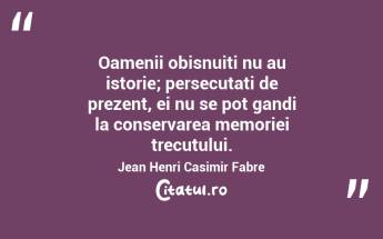 Oamenii obisnuiti nu au istorie; persecutati de prezent, ei nu se pot gandi la conservarea memoriei trecutului. Jean Henri Casimir Fabre...