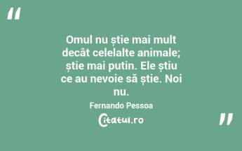 Omul nu știe mai mult decât celelalte animale; știe mai puțin. Ele știu ce au nevoie să știe. Noi nu. Fernando Pessoa...