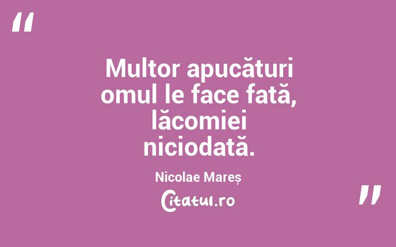 Multor apucături omul le face față, lăcomiei niciodată. Nicolae Mareș