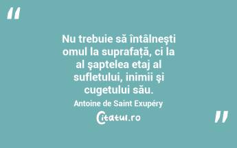 Nu trebuie să întâlneşti omul la suprafaţă, ci la al şaptelea etaj al sufletului, inimii şi cugetului său. Antoine de Saint Exupéry...