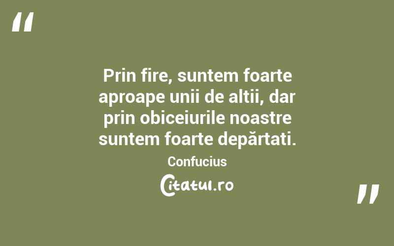 Prin fire, suntem foarte aproape unii de alții, dar prin obiceiurile noastre suntem foarte depărtați. Confucius