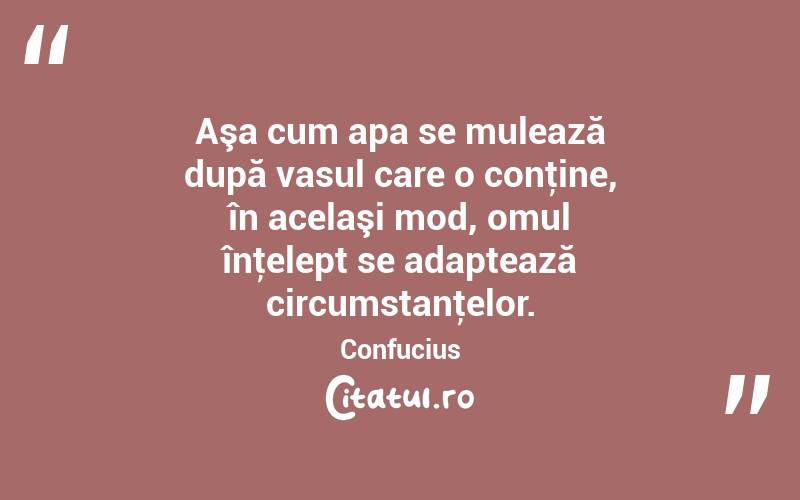 Aşa cum apa se mulează după vasul care o conţine, în acelaşi mod, omul înţelept se adaptează circumstanţelor. Confucius