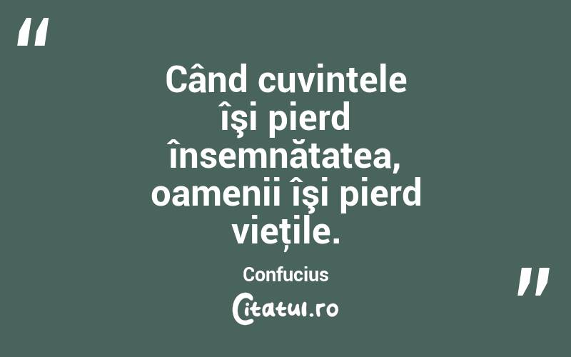 Când cuvintele îşi pierd însemnătatea, oamenii îşi pierd vieţile. Confucius
