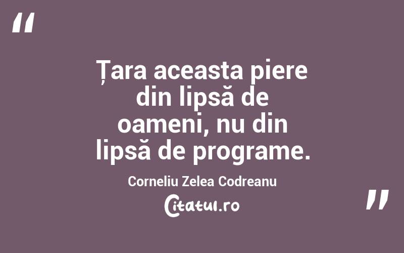Ţara aceasta piere din lipsă de oameni, nu din lipsă de programe. Corneliu Zelea Codreanu
