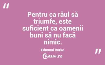 Pentru ca răul să triumfe, este suficient ca oamenii buni să nu facă nimic. Edmund Burke...