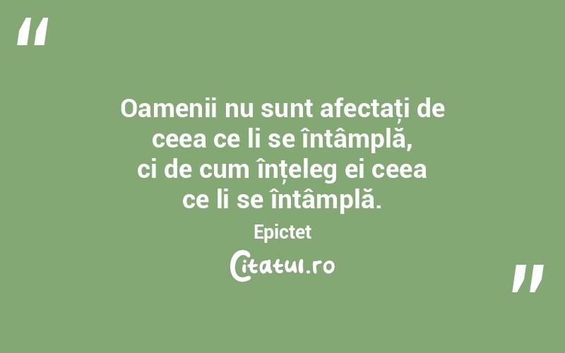  Oamenii nu sunt afectaţi de ceea ce li se întâmplă, ci de cum înţeleg ei ceea ce li se întâmplă. Epictet
