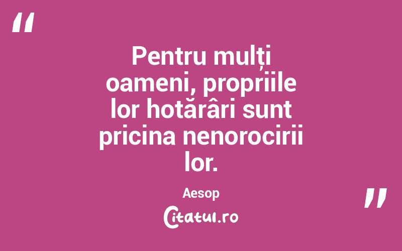 Pentru mulţi oameni, propriile lor hotărâri sunt pricina nenorocirii lor. Aesop
