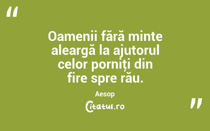 Oamenii fără minte aleargă la ajutorul celor porniţi din fire spre rău. Aesop