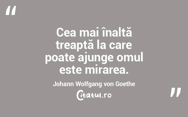Cea mai înaltă treaptă la care poate ajunge omul este mirarea. Johann Wolfgang von Goethe
