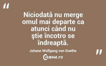  Niciodată nu merge omul mai departe ca atunci când nu ştie încotro se îndreaptă. Johann Wolfgang von Goethe...