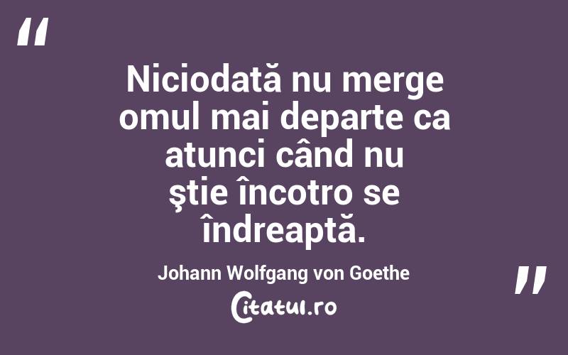  Niciodată nu merge omul mai departe ca atunci când nu ştie încotro se îndreaptă. Johann Wolfgang von Goethe
