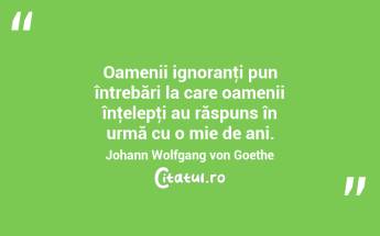 Oamenii ignoranţi pun întrebări la care oamenii înţelepţi au răspuns în urmă cu o mie de ani. Johann Wolfgang von Goethe...